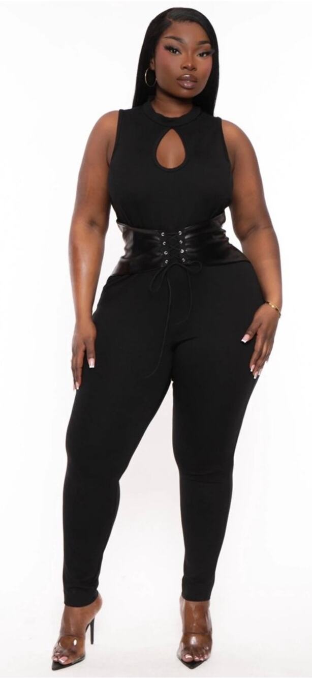 Curvy Sense Black Waist Snatcher Jumpsuit 1X NWOT